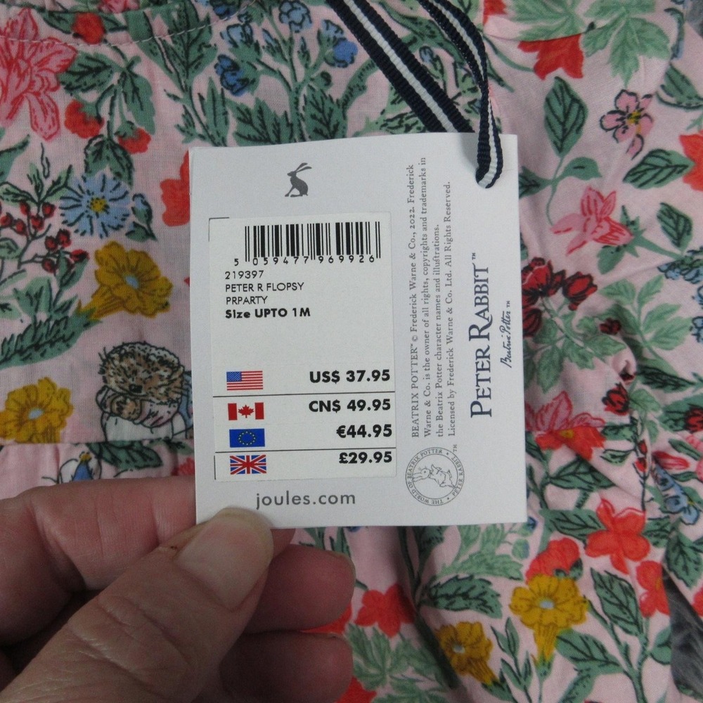 Joules Dress Baby Girls Newborn Peter Rabbit Flopsy Floral Party Long Sleeve NWT - Picture 5 of 12